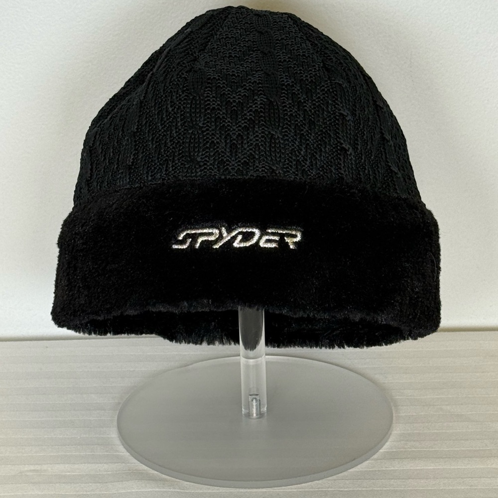 Spyder Cable Knit Core Sweater Beanie Soft Faux Fur Lining Along Brim O/S